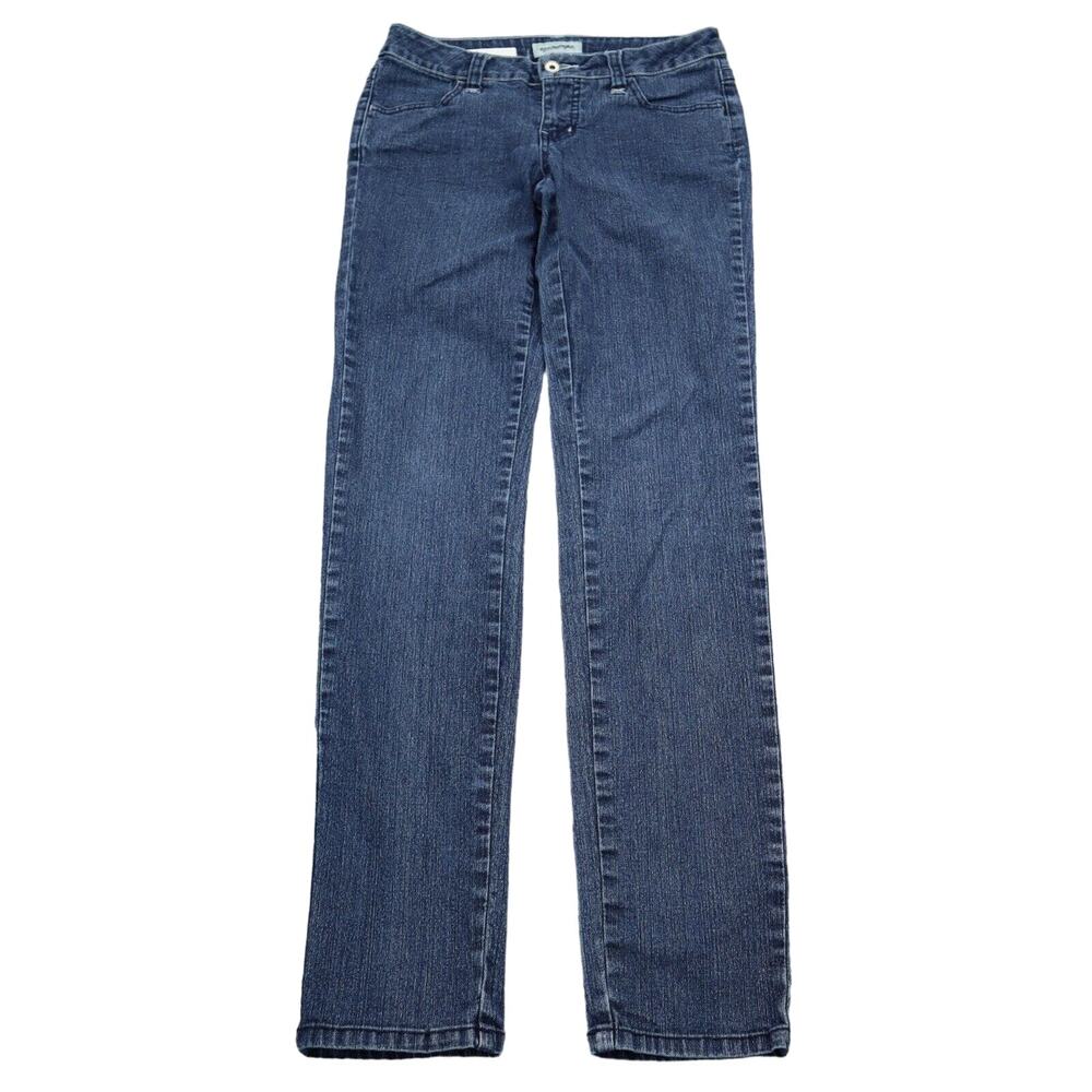 Hot Bottoms Pants Womens 5 Blue Mid Rise Straight Cut Flat Front Jeans